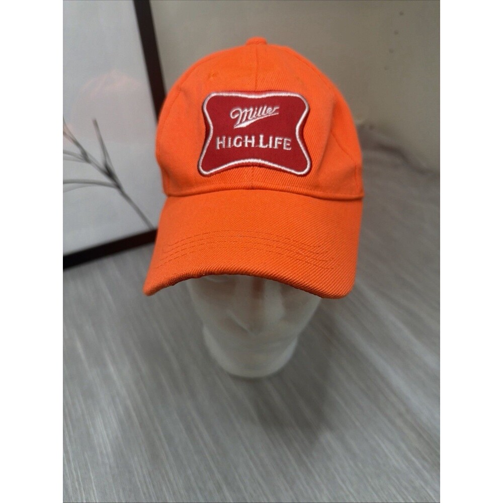 MILLER HIGH LIFE, Beer, Hat, Orange, Adjustable, Cap, Red Patch Embroidered Logo